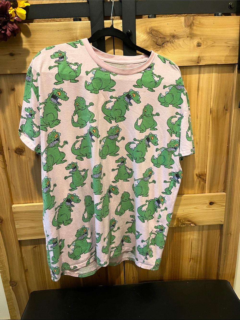 Nickelodeon Pink Tee with Green Dinosaur All-Over Print